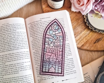 Fairytale castle stained glass style transparant bookmark, bookish gifts, fantasy books