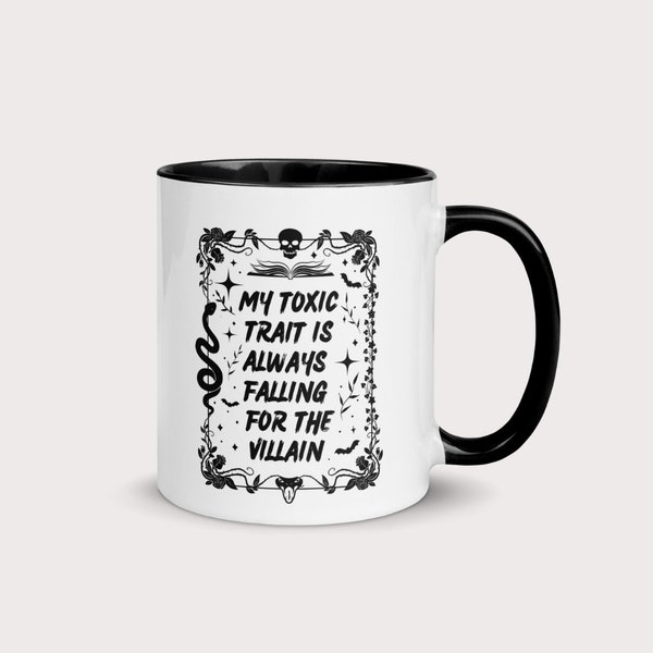 Falling for the villain ceramic mug with black handle and inside, bookish mugs, reader gifts, bookworm gift, book lover gifts, morally grey