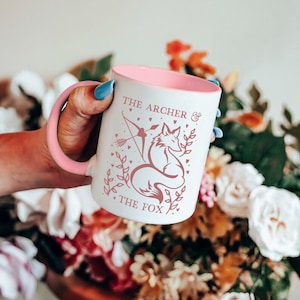 The archer and the fox pink 11oz ceramic coffee handle mug, bookish mugs, reader mugs, romantasy mugs
