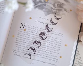 Moon phase transparant bookmark, bookish gifts, fantasy books