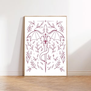 Dragon poster, bookish gifts, library decor, bookshelf decor, dragon print, fantasy books