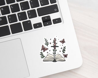 Sword Book & Butterflies Sticker: Glossy Fantasy Book Decal