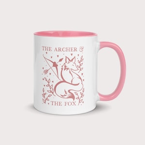 The archer and the fox pink 11oz ceramic coffee handle mug, once upon a broken heart inspired mug, bookish mugs, reader mugs, romantasy mugs