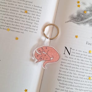 Sleepy pink dragon keyring / fantasy keychains illustrated bookmark / bookworm gifts, reader gifts