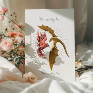 Dragon and pheonix art print fantasy book art, wall art, bookish gifts, library decor, bookshelf decor, booktok gifts