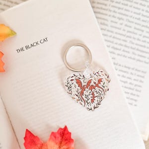 Heart shaped dragons keyring / fantasy keychains illustrated bookmark / bookworm gifts, reader gifts