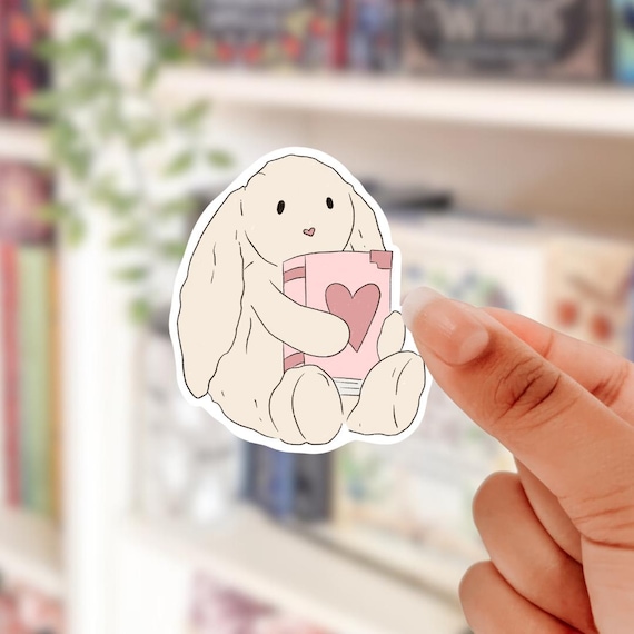 Bunny Holding Book Sticker: Bookish Reader Gift