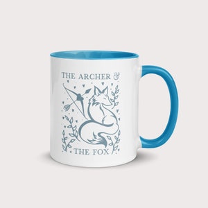 The archer and the fox blue 11oz ceramic coffee handle mug, once upon a broken heart inspired mug, bookish mugs, reader mugs, romantasy mug
