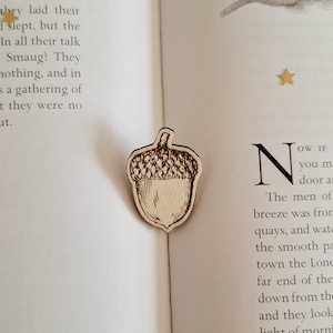 Mini acorn handmade wooden engraved pin, bookish pins, bookish gifts