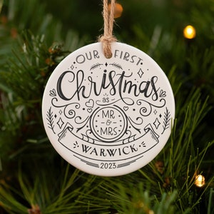 Our first Christmas as Mr and Mrs ornament. Newlywed Christmas ornament. 1st Christmas married ornament.  Engagement christmas ornament