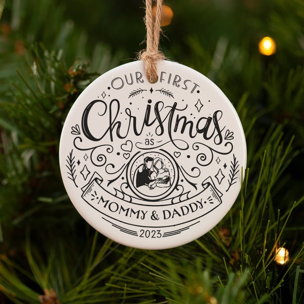 Our first Christmas as a family. Custom family ornament. New parent gift. 1st Christmas bauble.