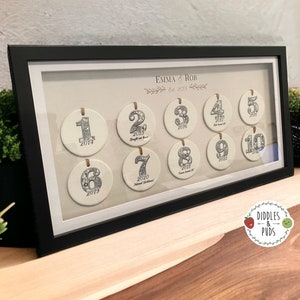 10 Year Anniversary Gift for Him and Her | Framed Ceramic Disc Set with Custom Inscription | Wedding, Marriage, Ten Year Gift for Couples