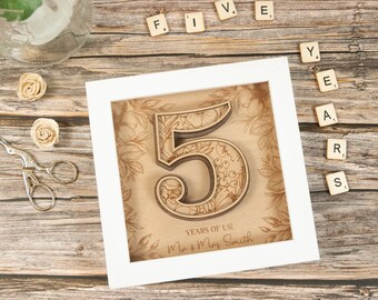 Personalized Wood Anniversary Gift for Celebrating 5 Years Together.  Elegant Wood Gift to Mark Your Fifth Year Wedding Anniversary