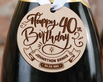 40th happy birthday wooden gift tags - oak, present decoration