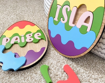 Easter egg wooden name puzzle, Easter basket stuffers, childrens puzzle, wood Easter egg, personalized easter egg, toddler easter gift