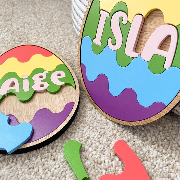 Easter egg wooden name puzzle, Easter basket stuffers, childrens puzzle, wood Easter egg, personalized easter egg, toddler easter gift