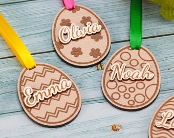 Easter basket tag for easter scavenger hunt, wood easter egg tree ornament, wooden name tags, easter gift tags, personalised easter bunnys