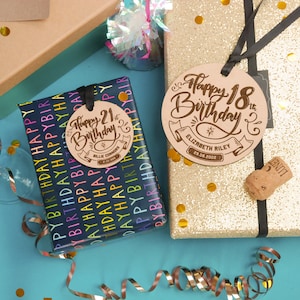 Etiquettes cadeaux en bois 21e anniversaire - Décorations 21e anniversaire - Cadeau 21e anniversaire pour elle - Etiquettes cadeaux en bois