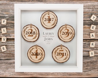 5 year wedding anniversary - Wood anniversary. 5th Anniversary gift. Five years together