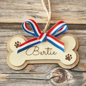 Wooden Dog bone ornament. Paw print ornament. Dog first Christmas. Boxer dog gifts. Personalized dog bone Tricolour