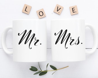 Wedding Mr and Mrs Mugs. Wedding presents. Bride and Groom mugs. Couples Mugs. Proposal Ideas. Anniversary Presents