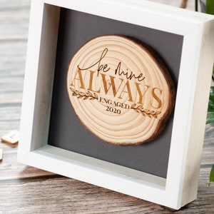 Wooden engagement gift. Wood slice with couples names and date