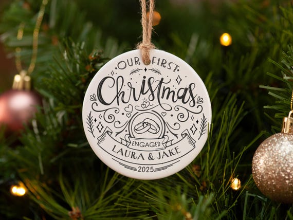 Engaged christmas ornament. Our first Christmas engaged ornament. Engagement Christmas ornament.