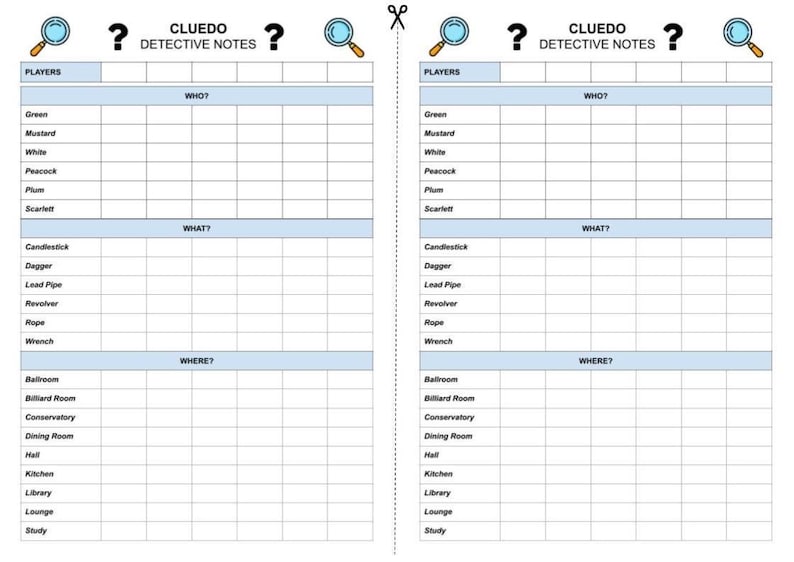 Script Cluedo CLUEDO Detective Notes | Replacement Cluedo Sheets | Cluedo Score Sheet ...