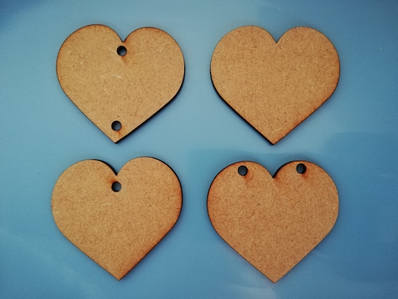 MDF Hearts Shapes Wooden Craft Blank Embellishments With Hanging Hole Options