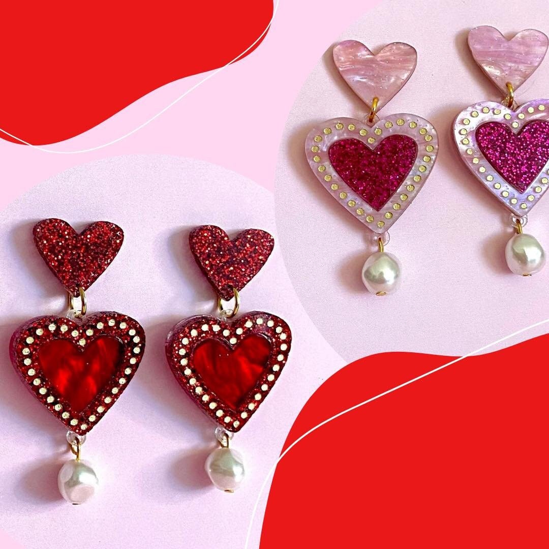 L'amour Pearl Dangles - 6 Colours Available | Heart Earrings | Love ...