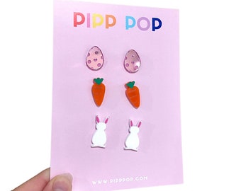 Easter Stud Pack - 3 Colours Available | Easter Earrings | Easter Stud Pack | Carrot Earrings | Bunny Earrings