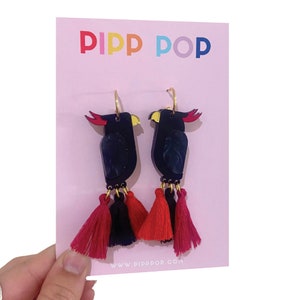 Red Tailed Black Cockatoo Dangle Earrings | Australian Earrings | Bird Earrings | Statement Aussie Earrings | Fun Earrings | Acrylic Earring