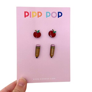 Lehrer Stud Pack | Bleistift Ohrringe | Apfel Ohrringe | Australische Ohrringe | Lehrer Ohrringe | Lustige Ohrringe | Lehrer Geschenke