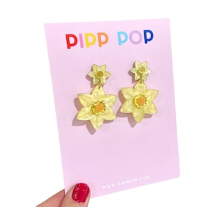 Daffodil Statement Dangles  | Flower Earrings | Flower Dangles | Acrylic Earrings | Spring Earrings | Daffodil earrings | Daffodil Dangles