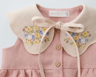 Vestito senza maniche per bambine con fiocco "Silly Goose Birthday", vestito personalizzato in morbido lino per il primo compleanno, vestito ricamato in lino per bambini piccoli