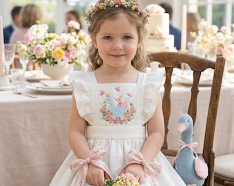 Vestido blanco de lino One Silly Goose - Princesa: Bordado a mano, Vestido de niña, Vestido para bebé, Boda, Hecho a medida, Vestido de dama de honor