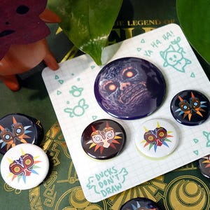 Majora&#39;s Mask Pinback Button Set | Set of 4 Legend of Zelda Button Badges