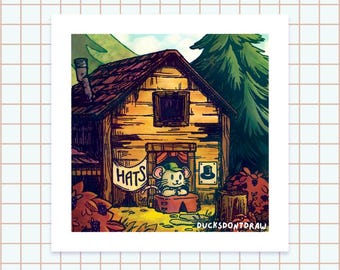 Stardew Valley: Hat Mouse Cute 6x6 Square Art Print | Fall Cozy Game Decor for Dorm Rooms, Frame, Bulletin Board, Locker, Gift