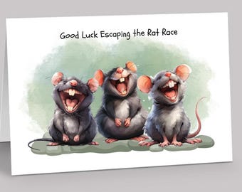 Carte de départ humoristique avec un rat – Carte d'adieu hilarante pour un collègue, Carte de départ originale pour un collaborateur, Carte de départ de travail décalée