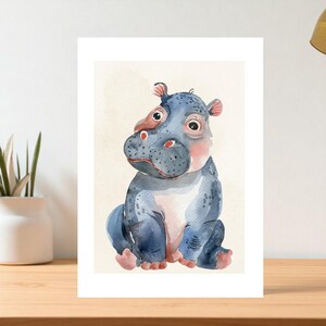 Niedliche Nilpferd Karte für jeden Anlass, Geburtstagskarte mit Nilpferd Aquarell Illustration, Grußkarte für Wildtierliebhaber