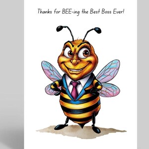 Carte Merci d'avoir été le meilleur patron de tous les temps, carte de jeu de mots abeille, carte de remerciement au bureau, carte de départ, carte personnalisée