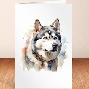 Husky Hund Karte, Husky Geburtstagskarte, A5 Karte mit Husky, Blanko Husky Karte, Siberian & Alaskan Huskies Karten