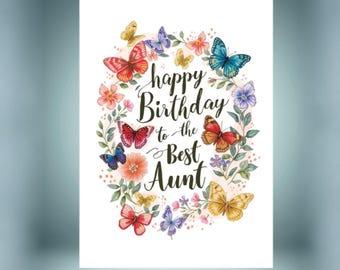 Aunt Birthday Card – Auntie Birthday Card with Butterflies, Floral Card for Aunt, Best Aunty