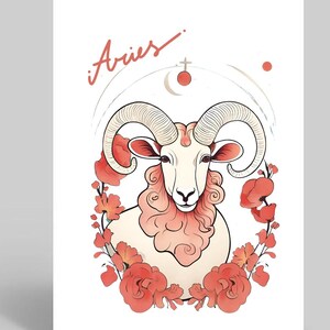 Cartão do signo de Áries, cartão de aniversário de Áries para ela, horóscopo de aniversário, cartão de aniversário feminino, cartão de aniversário de astrologia