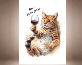 Funny Ginger Cat Birthday Card, Greetings Card for Cat Lovers, Personalised Cat Card for Friends and Family Celebrations