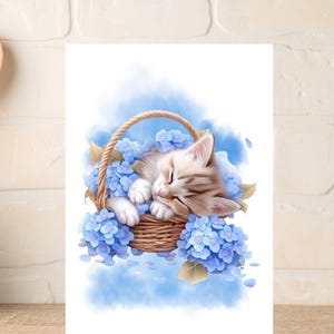 Jolie carte de voeux chaton, cadeaux pour amoureux des chats, carte d'anniversaire chat pelucheux, carte de remerciement, carte vierge avec illustration de chat