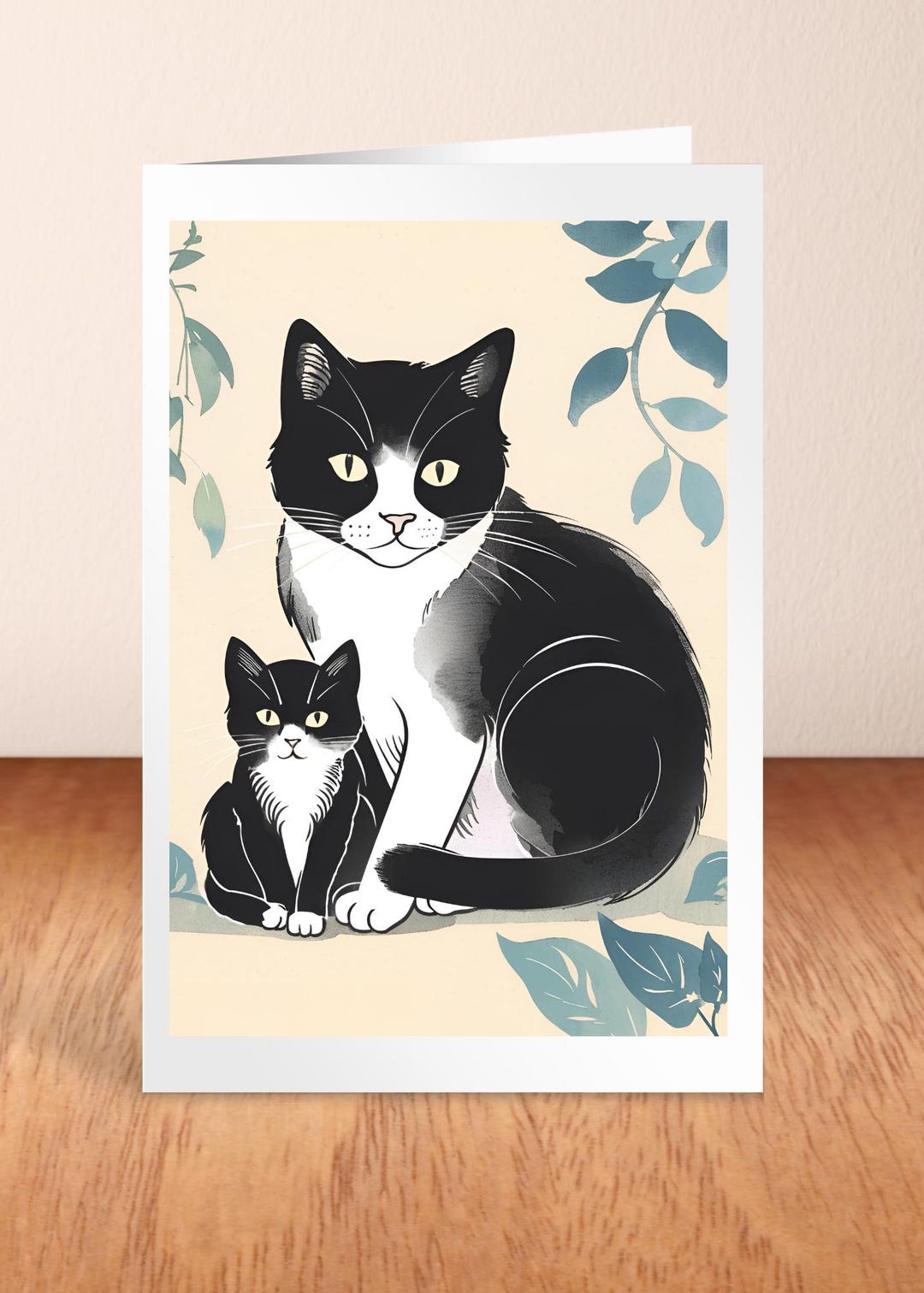 Tuxedo Cat Birthday Card, Thank You Greeting From Cat, Black and White ...