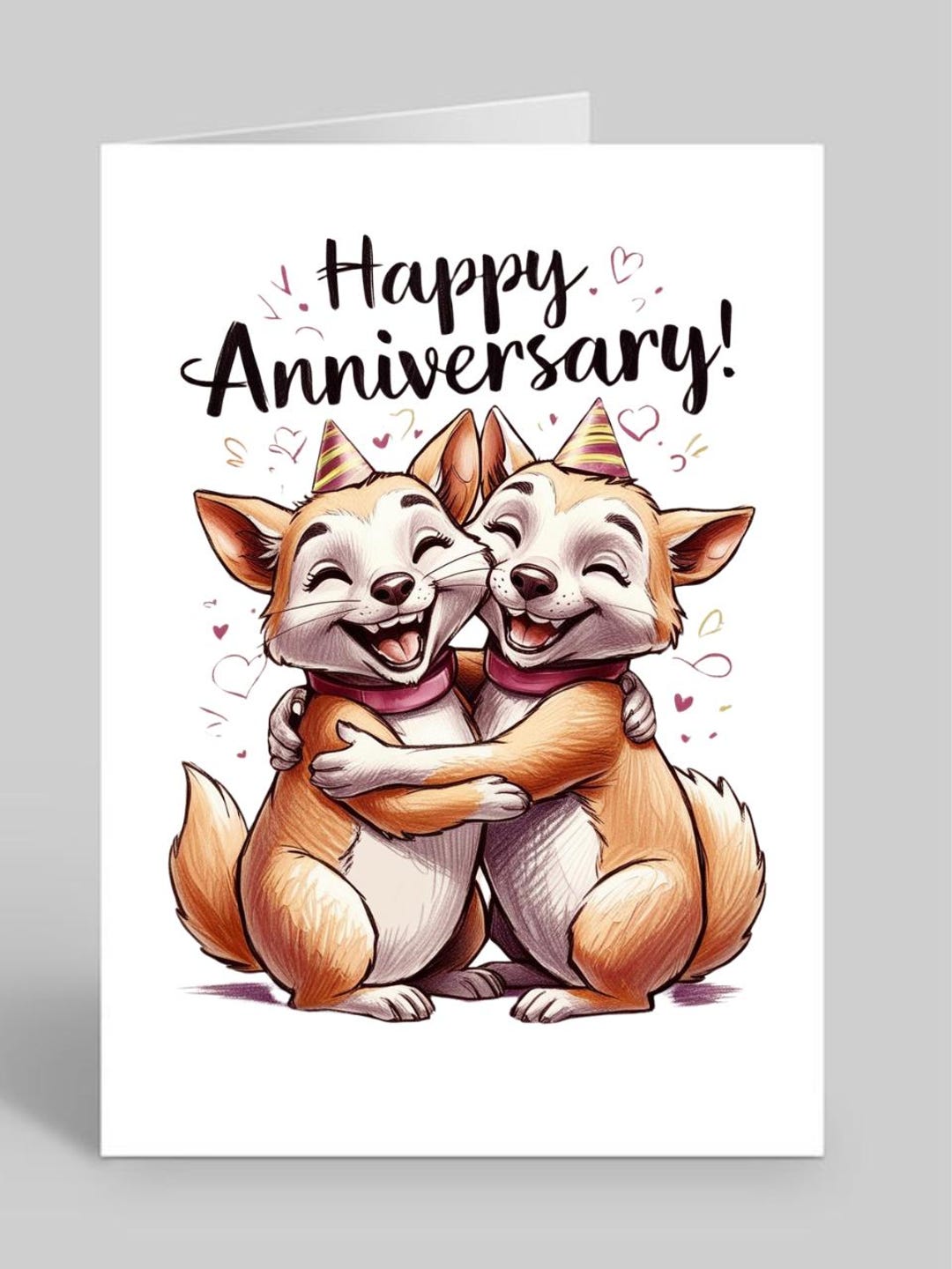 Happy Anniversary Card With Cute Animal Illustration, Wedding & Friend ...