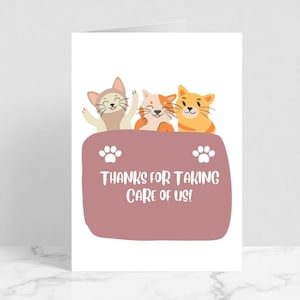 Biglietto di ringraziamento dai gatti - Grazioso biglietto di ringraziamento per il vicino, il cat sitter e il personale del gattile. Saluto di apprezzamento.