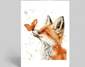 Watercolour Fox Greeting Card – Woodland Wildlife Art Card, Fox Card for Birthdays, Thank You, or Any Occasion